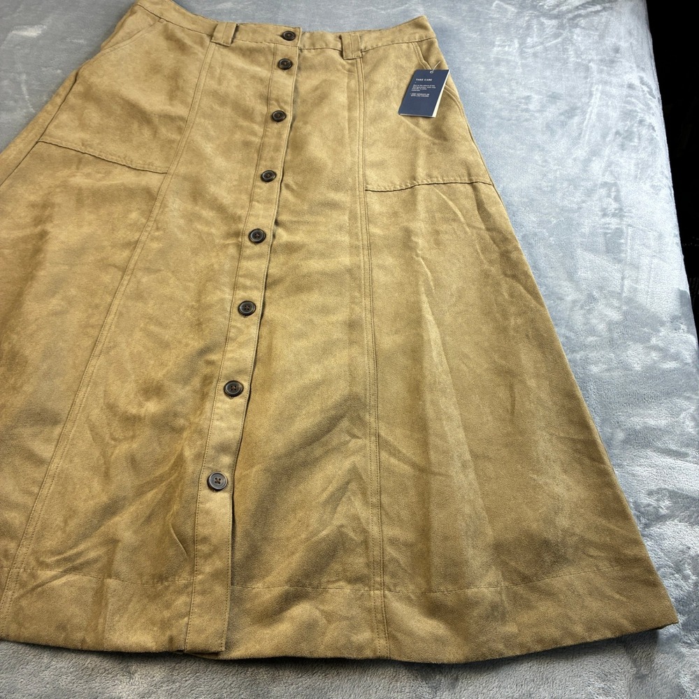 NWT Universal Thread Women's Size 12 Tan Faux Suede Button Front Midi Skirt - Picture 13 of 16